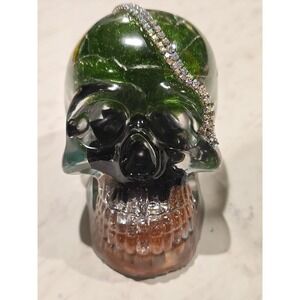 Handmade Resin Skull Green Flower With Turtle And Fish Inside Rhinestones 751